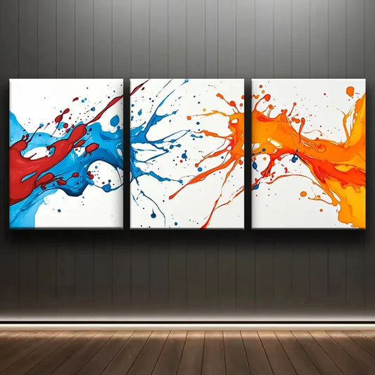 3pcs Abstract Splatter Design Modern Metal Print Ready to Hang Art