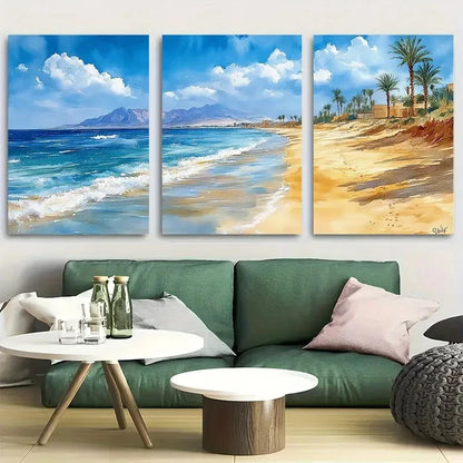 3pcs Sahl Hasheesh, Egypt Watercolor Beach Metal Print Ready to Hang Art