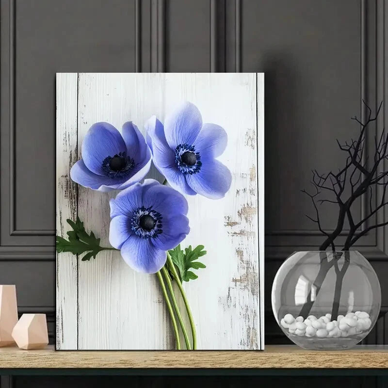 Blue Anemone Flowers 3D Floral Blue 40x60cm Metal Print Ready to Hang