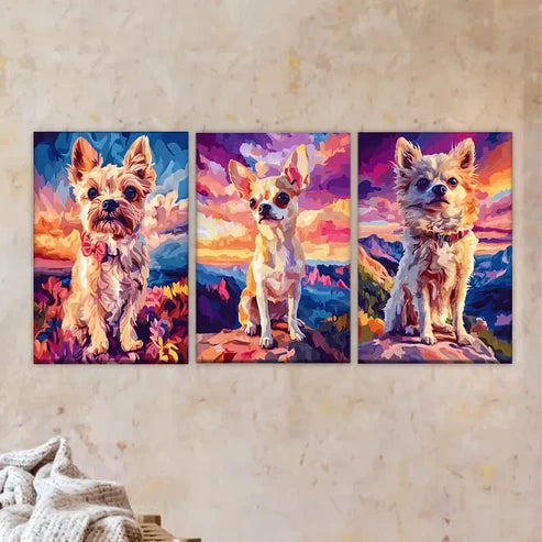 3pcs Colorful Abstract Paintings of Two Dogs Wall Art Set Canvas Unframed - High Quality Print 100% Australian Made Wall Canvas - Bella Home Decor