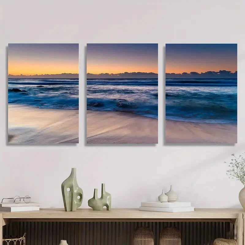 3pcs Gorgeous beach sunset modern Metal Print Ready to Hang Art