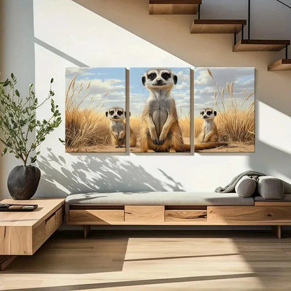 3pcs Meerkat Nature Landscape Abstract Animal Metal Print Ready to Hang Art