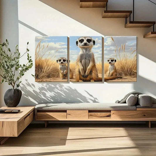 3pcs Meerkat Nature Landscape Abstract Animal Metal Print Ready to Hang Art