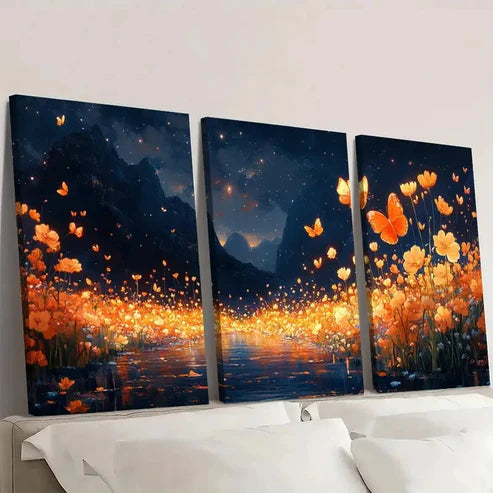 3pcs Butterfly Land Wall Art Canvas Unframed - High Quality Print 100% Australian Made Wall Canvas