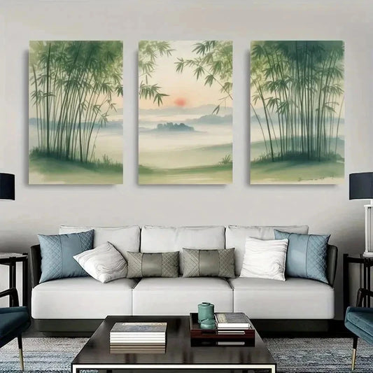 3pcs Serene Pine Trees & Misty  Wall Art Set Canvas Framed 40x60cm - High Quality Print 100% Australian Made Wall Canvas Ready to Hang