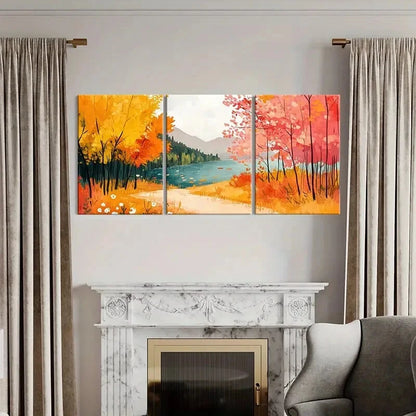 3pcs Autumn Lake Scenery Colorful Trees Landscape Metal Print Ready to Hang Art