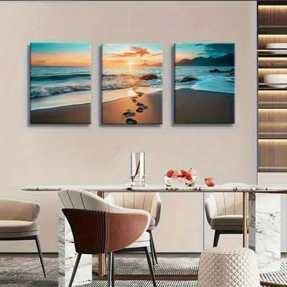 3pcs Coastal Waves Footprint Tropical Landscape Metal Print Ready to Hang Art