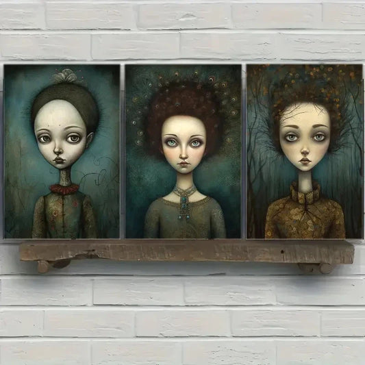 3pcs Dark Gothic Art Portrait Art Posters Metal Print Ready to Hang Art