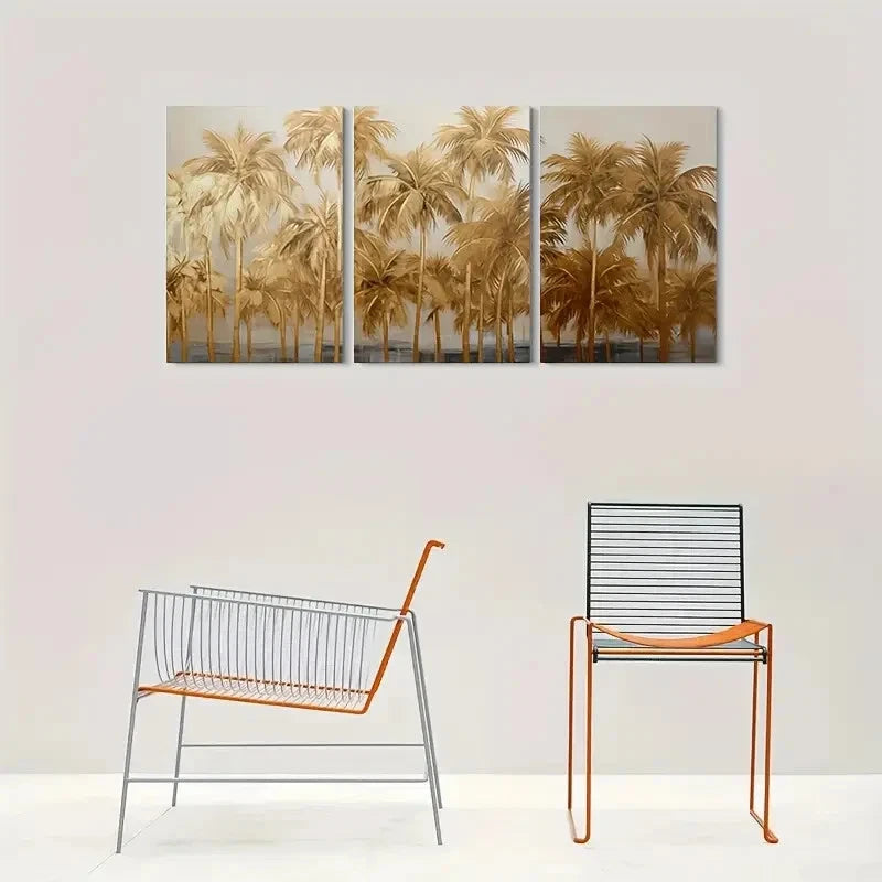 3pcs Golden Palm Tree Tropical Metal Print Ready to Hang Art