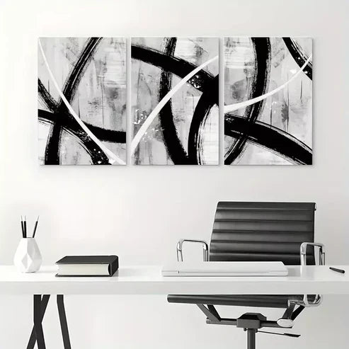 3pcs Black Gray White Geometric Paint Canvas Framed 60x90cm - High Quality Print 100% Australian Made Wall Canvas Ready to Hang