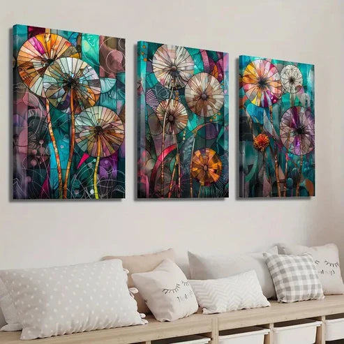 3pcs Colorful Abstract Dandelion Wall Art Set Canvas Unframed - High Quality Print 100% Australian Made Wall Canvas