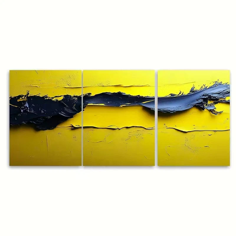3pcs Vibrant Neon Yellow Abstract Metal Print Ready to Hang Art