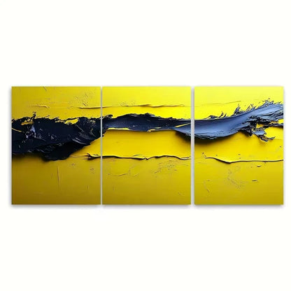 3pcs Vibrant Neon Yellow Abstract Metal Print Ready to Hang Art