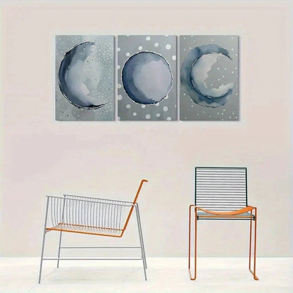 3pcs Abstract Moon Phase Watercolor Metal Print Ready to Hang Art