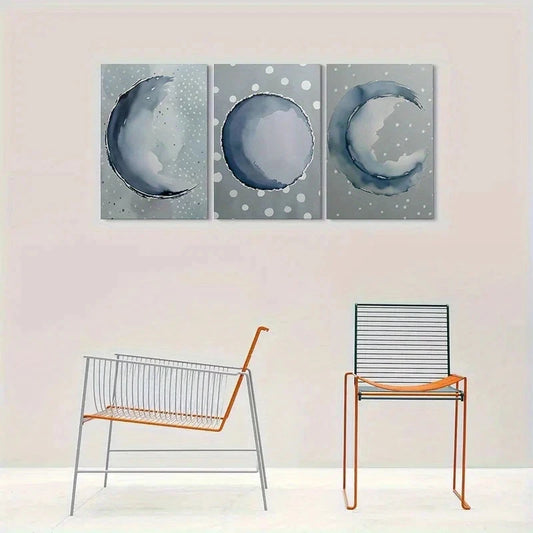 3pcs Abstract Moon Phase Watercolor Metal Print Ready to Hang Art