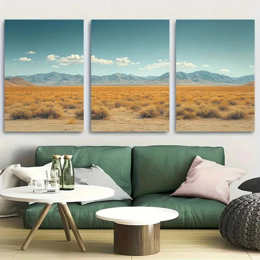 3pcs Cowboy Travel with Cactus in the Desert Texas Metal Print Ready to Hang Art