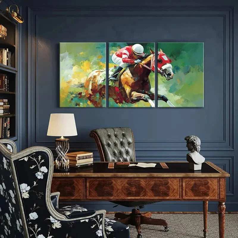 3pcs Artistic Equestrian Scene Vibrant Colors Metal Print Ready to Hang Art