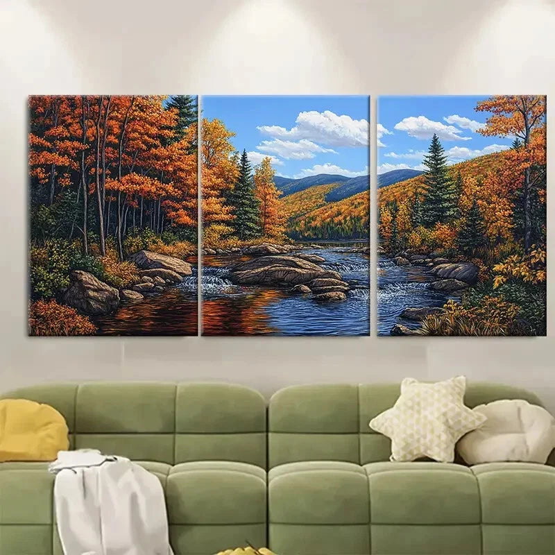 3pcs Catskill Mountains Serene Autumn Print Ready to Hang Art