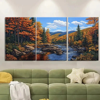 3pcs Catskill Mountains Serene Autumn Print Ready to Hang Art