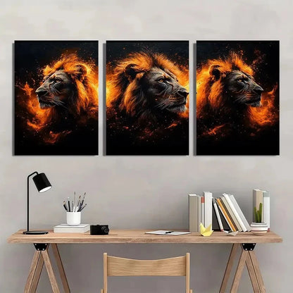 3pcs Modern Abstract Animal Lion Family Wall Art Set Canvas Framed 40x60cm - High Quality Print 100% Australian Made Wall Canvas Ready to Hang
