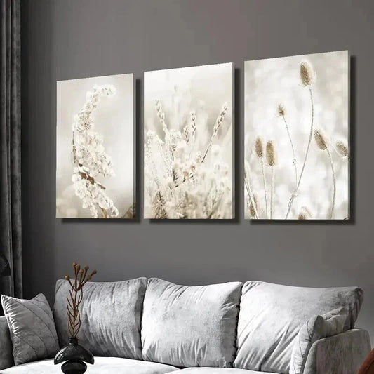 3pcs Neutral Botanical Floral Prints Wall Art Set Canvas Framed 60x90cm - High Quality Print 100% Australian Made Wall Canvas Ready to Hang
