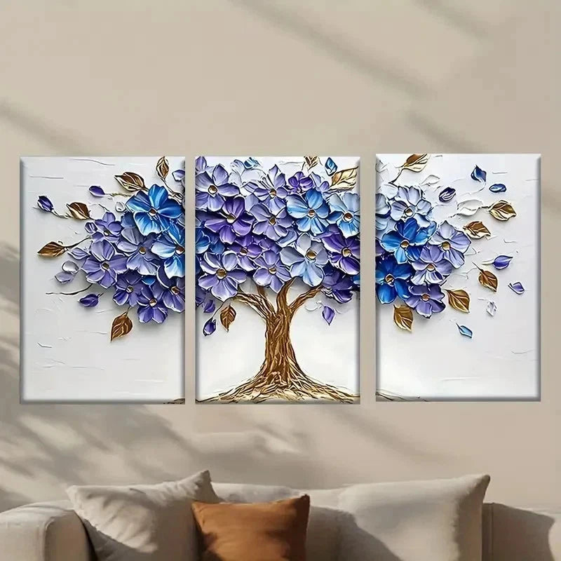 3pcs Painting of a Tree with Purple Flowers Wall Art Set Canvas Framed 40x60cm - High Quality Print 100% Australian Made Wall Canvas Ready to Hang