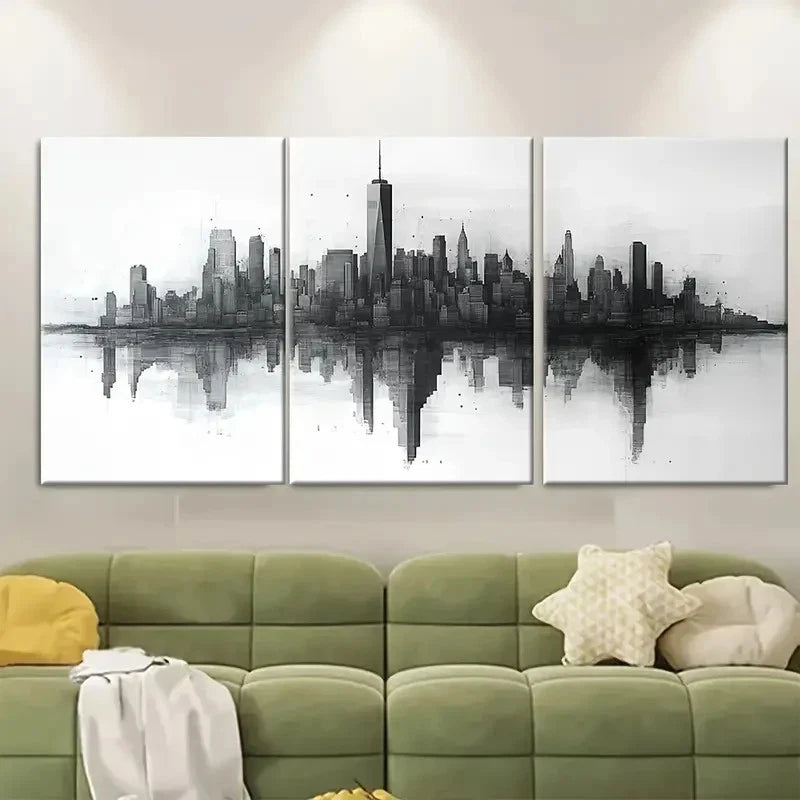 3pcs Manhattan Monochrome Metal Print Ready to Hang Art