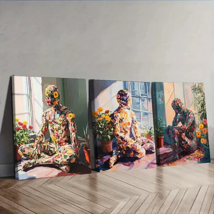 3pcs Abstract Design with Sunflowers & Floral Wall Art Canvas Unframed - High Quality Print 100% Australian Made Wall Canvas