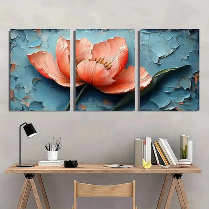 3pcs Pastel Variegated Oil Impasto Painting Metal Print Ready to Hang Art