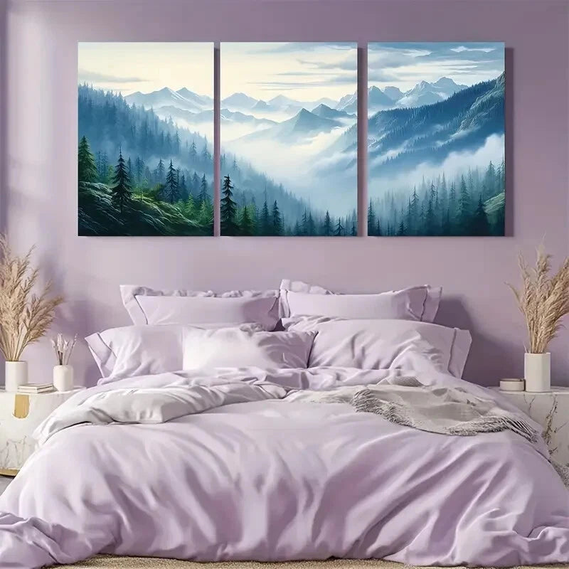 3pcs Majestic Emerald Green Mountain Forest Metal Print Ready to Hang Art