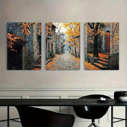 3pcs Vintage Autunm Road scene Metal Print Ready to Hang Art