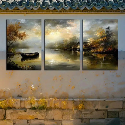 3pcs River Under The Intoxication of Night Lights Metal Print Ready to Hang Art