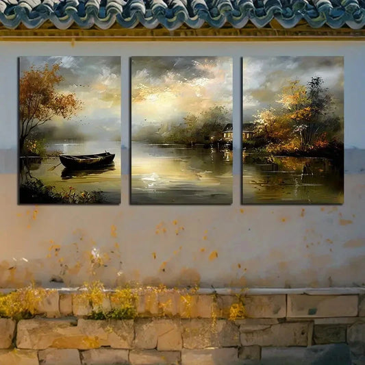 3pcs River Under The Intoxication of Night Lights Metal Print Ready to Hang Art
