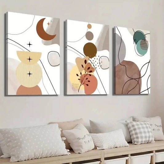 3pcs Modern Abstract Geometric Botanical Leaves Wall Art Set Canvas Framed 50x70cm - High Quality Print 100% Australian Made Wall Canvas Ready to Hang