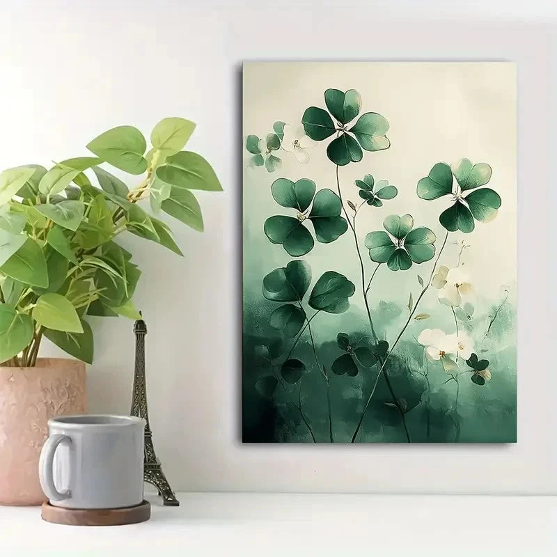Beautiful Minimalist Botanical Clover Painting 40x60cm Metal Print Ready to Hang