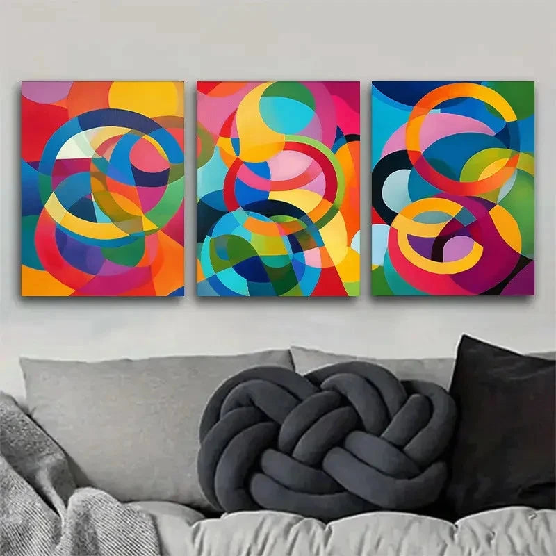 3pcs Colorful Abstract Circle Vibrant Geometric Metal Print Ready to Hang Art