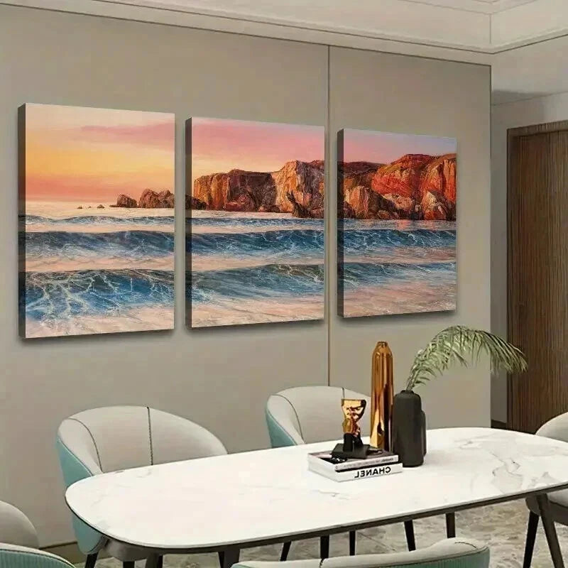 3pcs Vibrant Sunset Ocean Scene Coastal Decor Wall Art Set Canvas Framed 40x60cm - High Quality Print 100% Australian Made Wall Canvas Ready to Hang