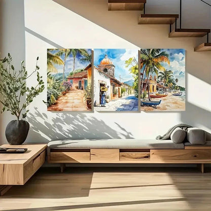 3pcs Traditional Mexican Landscape Paintings Metal Print Ready to Hang Art