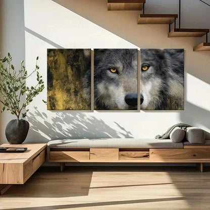 3pcs Wolf Art Majestic Gray Fur & Amber Eyes Metal Print Ready to Hang Art