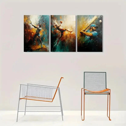 3pcs Tennis Basketball Baseball Paintings Metal Print Ready to Hang Art