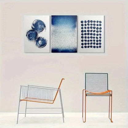3pcs Modern Abstract Blue Circles Metal Print Ready to Hang Art