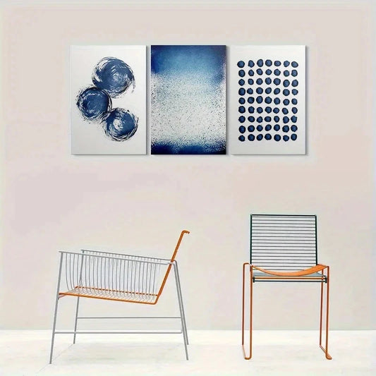 3pcs Modern Abstract Blue Circles Metal Print Ready to Hang Art