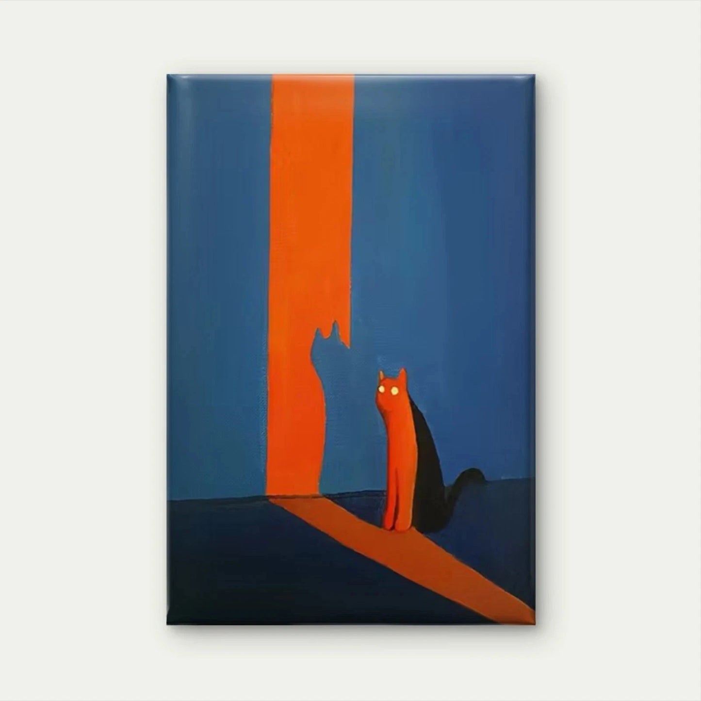 Blue-Orange Abstract Cat Silhouette Metal Print Ready to Hang