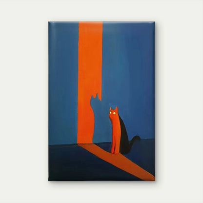 Blue-Orange Abstract Cat Silhouette Metal Print Ready to Hang