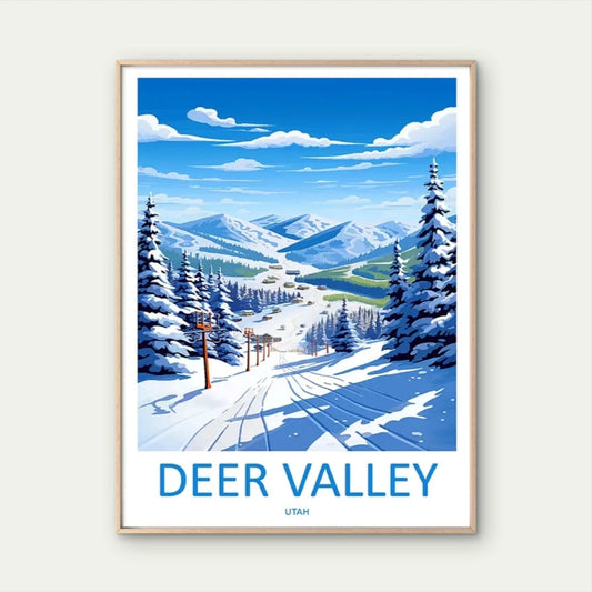 Deer Valley Utah Ski Resort Vintage Snowy Travel Travel Poster Print Wall Art