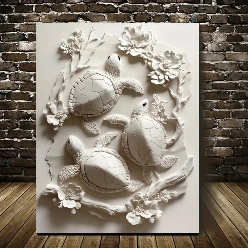 Beautiful Featuring Space Turtles Blossoms Painting 40x60cm Metal Print Ready to Hang