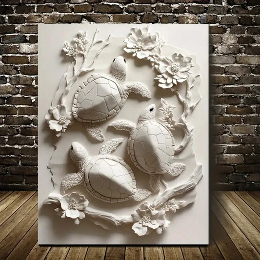 Beautiful Featuring Space Turtles Blossoms Painting 40x60cm Metal Print Ready to Hang