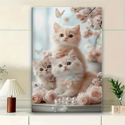 Adorable Kittens with Flowers Metal Print Ready to Hang