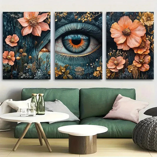 3pcs Surreal Eye Flower Magical Botanical Design Metal Print Ready to Hang Art