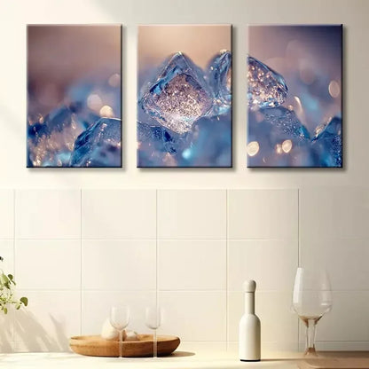 3pcs a close up of ice cubes Canvas Framed 40x60cm - High Quality Print 100% Australian Made Wall Canvas Ready to Hang